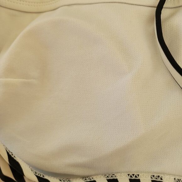 One Piece Swimsuit NOBO large Do Not Disturb black white striped swimming suit - Picture 3 of 7